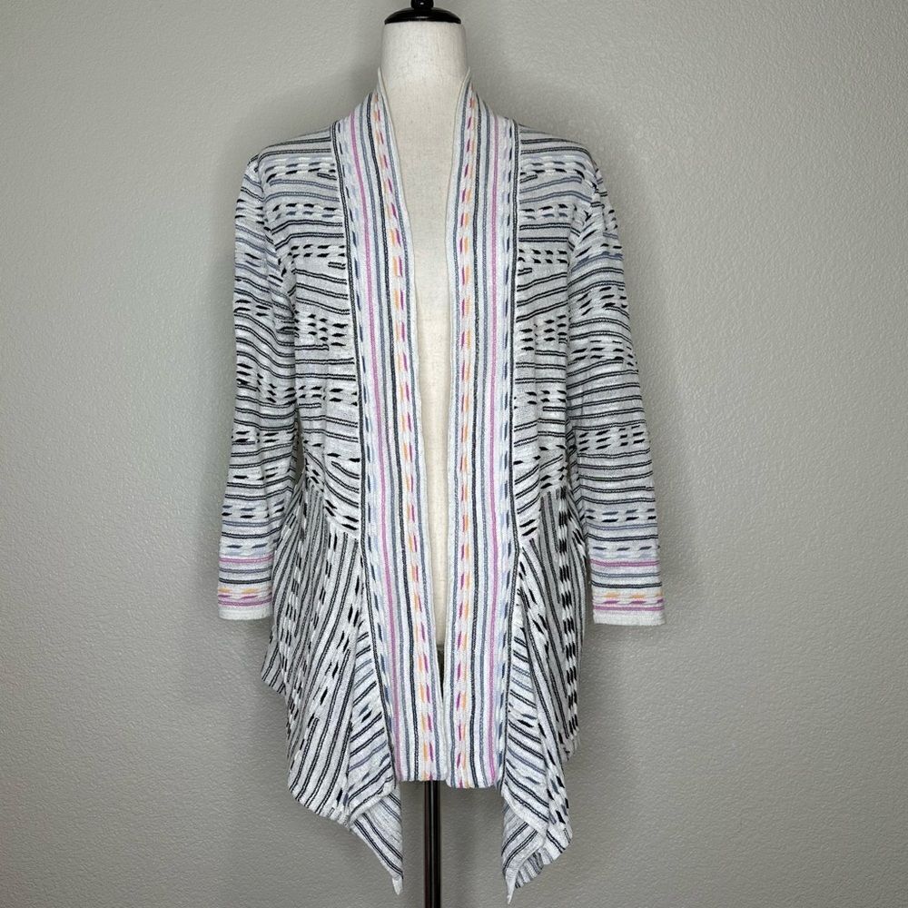NIC + Zoe Shaded Stripes Drape Open Front Cardigan, Sz Small